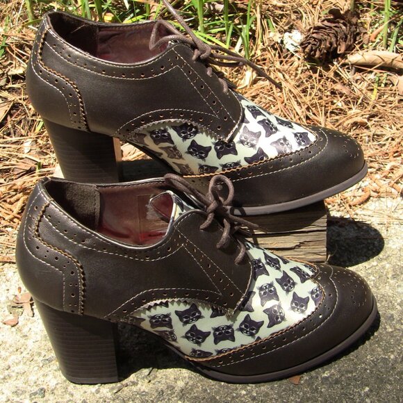 Lindy Bop Wingtip Cat Design 3 inch Heel Shoes NWOT - size UK 5/EU 38/US 7.5 - Picture 4 of 9